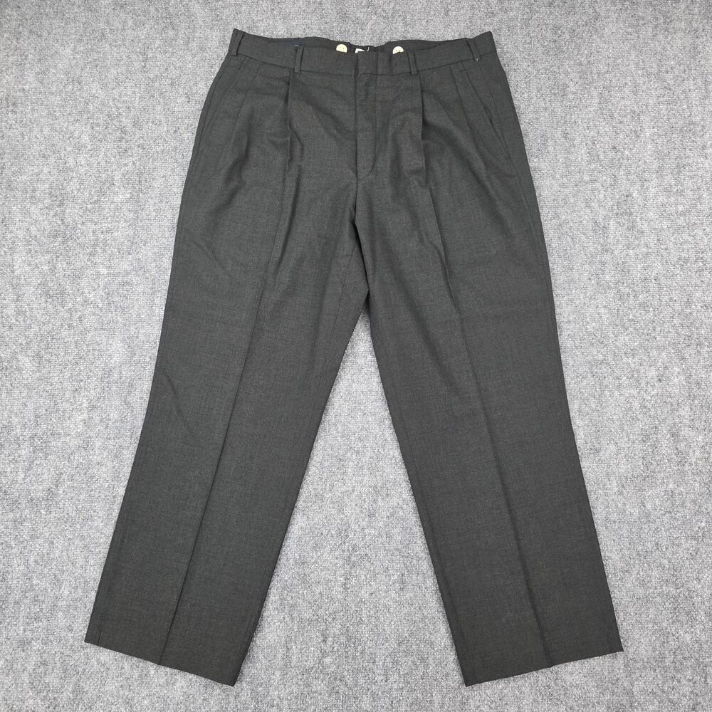 Vintage Lands End Pants Mens 36 Gray Wool Pleated Suspender Made in USA Classic